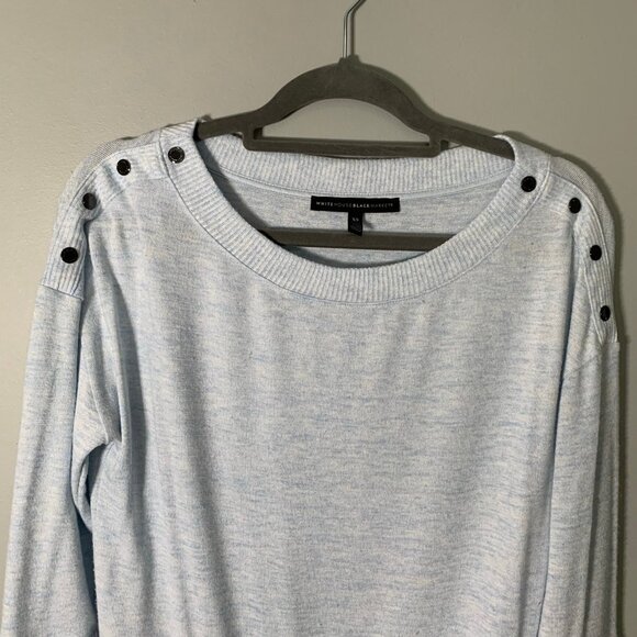 WHBM light heather blue long sleeve button detail stretch pullover shirt top - Picture 3 of 9